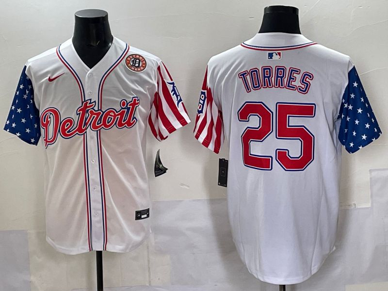 Men Detroit Tigers #25 Torres White National Flags 2025 Nike MLB Jersey style 2->new york yankees->MLB Jersey